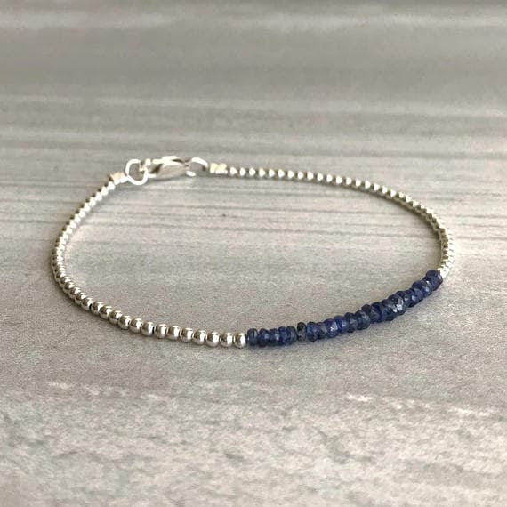 925 sterling silver Galaxy Jewelry 2-3mm Blue Blue Sapphire stacking Bracelet Rondelle, Faceted 18cm for mens, womens, gf, bf and adults.