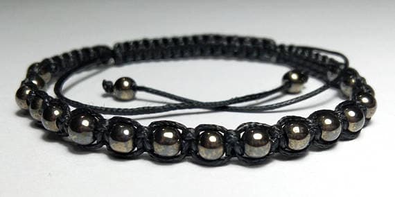 Anxiety Gemstone 6mm Silver Hematite Shamballa  Adjustable Bracelet Round, Smooth 18cm for mens, womens, gf, bf and adults.