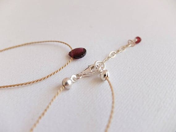 AAA++ Rare Quality Tiny gem drop necklace minimalist Garnet necklace minimal drop Genuine garnet Necklace,Genuine rhodolite Garnet Necklace Silk cord necklace 9mm Code- TJH240