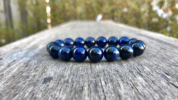 Rock Gift 12mm Stretchable Green Blue Tigers Eye Bracelet Round, Smooth 7.5" for mens, womens, gf, bf & Adult.