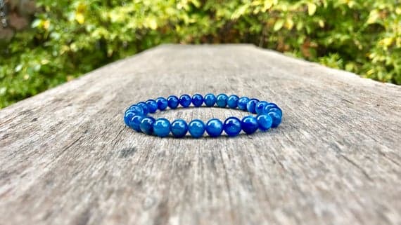 Personalized Gift 6-7mm Stretchable Blue Kyanite Bracelet Round, Smooth 7" for mens, womens, gf, bf & Adult.