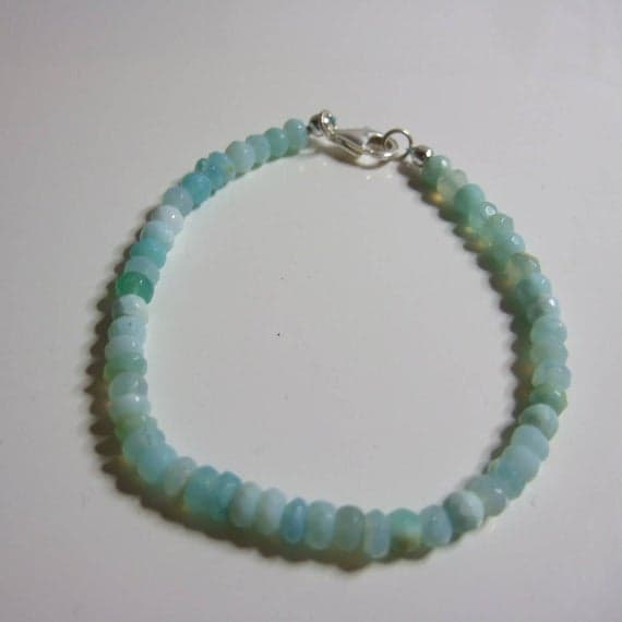 6.75" Sky Blue Opal, October's Birthstone, Bracelet with Sterling Silver Lobster Clasp and Findings 4-5mm Code- WAR6134