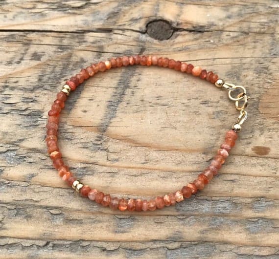 Sunstone Bracelet- Gold Filled- Delicate- Energy Healing Jewelry- Stacking- Boho 3 mm Code- WAR6794