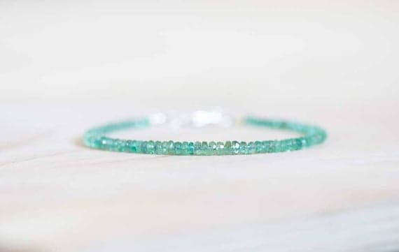 925 sterling silver Natural 3-3.5mm Green Emerald stacking Bracelet Rondelle , Faceted 18cm for mens, womens, gf, bf and adults.