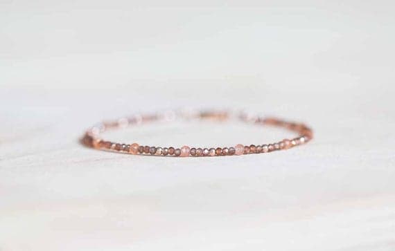 24k gold Handmade Beaded 2-3mm Multi Colour Brown Zircon & Sunstone stacking Bracelet Round, Faceted 18cm for mens, womens, gf, bf and adults.