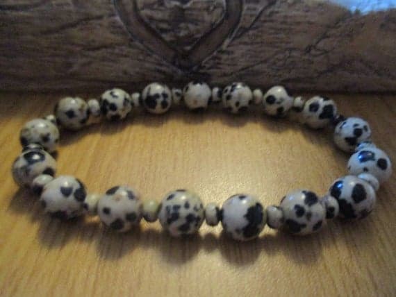 Grounding 4-8mm Multi Colour Dalmatian Jasper Stretchable Bracelet Round, Smooth 18cm for mens, womens, gf, bf and adults.