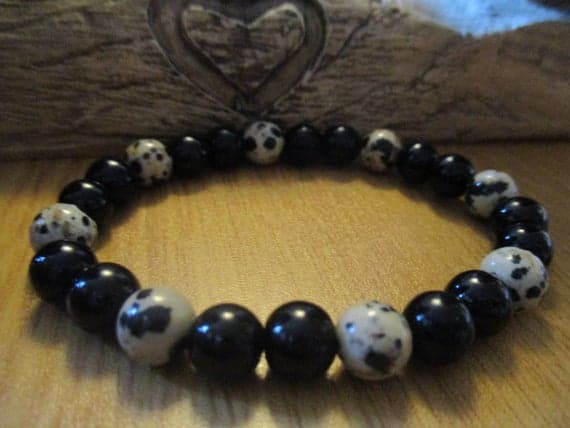 925 sterling silver memorial gift 8mm Multi Colour Jasper and Black Onyx stacking Bracelet Round, Smooth 18cm for mens, womens, gf, bf and adults.