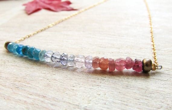 Ombre necklace, Multi Stone, Tourmaline Apatite Iolite Necklace, Pink Blue, Rainbow, Boho, Romantic Dainty, Bohemian Beaded, Multistone 3-4mm Code- WAR6761