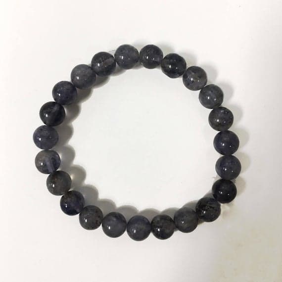 Anxiety Relief Calming 8mm Stretchable Blue Iolite Bracelet Round, Smooth 7" for mens, womens, gf, bf & Adult.