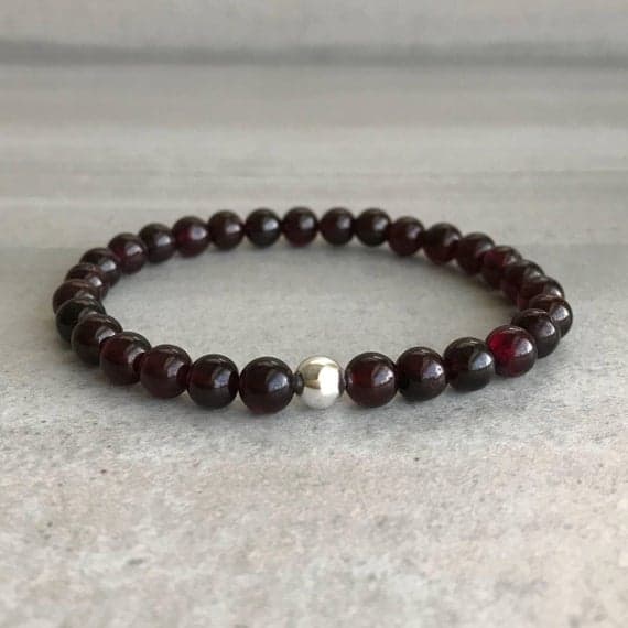 925 sterling silver memorial gift 5mm Red Genuine Garnet Stretchable Bracelet Round, Smooth 18cm for mens, womens, gf, bf and adults.