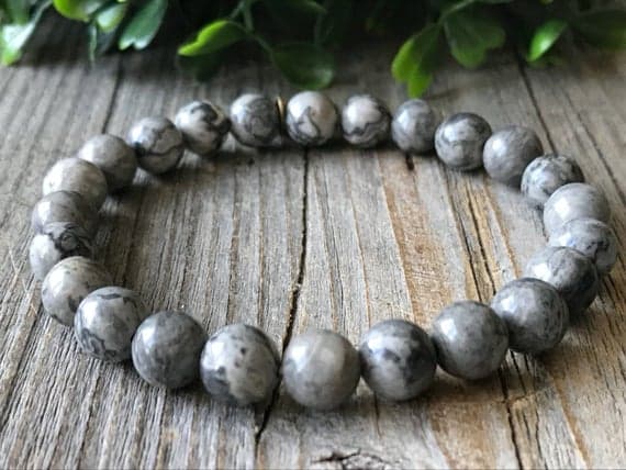Super sale 8mm Stretchable grey grey jasper Bracelet Round, Smooth 18 cm for mens, womens, GF, BF, Adults.
