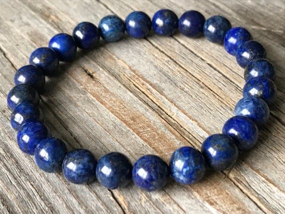good luck gift 8mm Stretchable blue Lapis Lazuli Bracelet Round, Smooth 7" for mens, womens, GF, BF, Adults.