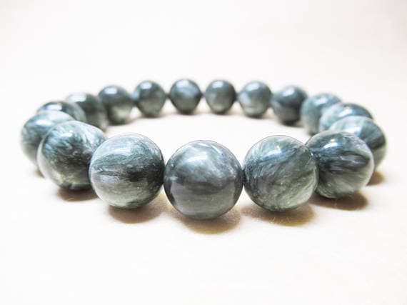 top quality 10mm Stretchable green Seraphinite Bracelet Round, Smooth 7.5" for mens, womens, GF, BF, Adults.