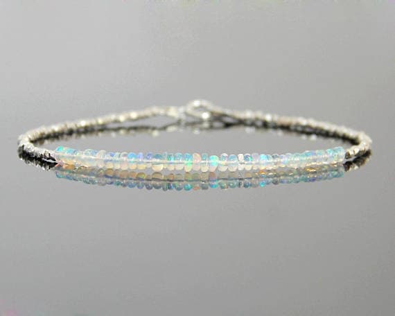 Opal Bracelet Sterling Silver - October Birthstone, Opal Jewellery, Real Opal Jewelry, Stackable Birthstone Bracelet, Opal Bracelet Silver 2mm-2.5mm Code- WAR6092