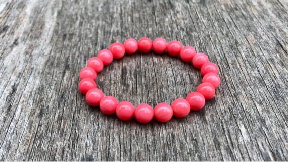 Grounding 8mm Stretchable Pink Pink Coral  Bracelet Round, Smooth 7" for mens, womens, gf, bf & Adult.