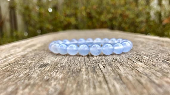 Positive Energy 8mm Stretchable Blue Blue Chalcedony Bracelet Round, Smooth 7" for mens, womens, gf, bf & Adult.