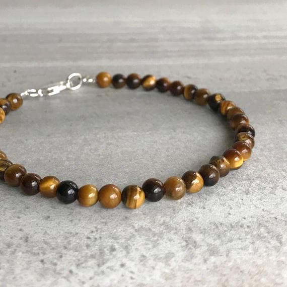 925 sterling silver Natural 4mm Multi Colour Tiger Eye  stacking Bracelet Round, Smooth 18cm for mens, womens, gf, bf and adults.