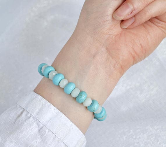Turquoise Howlite Bracelet - Amazonite Bracelet - Blue Green Bracelet - Beaded Gemstone Bracelet - Everyday Jewellery - Calming Bracelet 8mm to 10mm Code- WAR6898