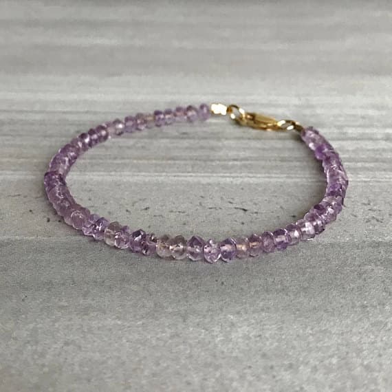 24k gold Bridesmaid Jewelry 3mm Purple Amethyst stacking Bracelet rondelle, Faceted 18cm for mens, womens, gf, bf and adults.