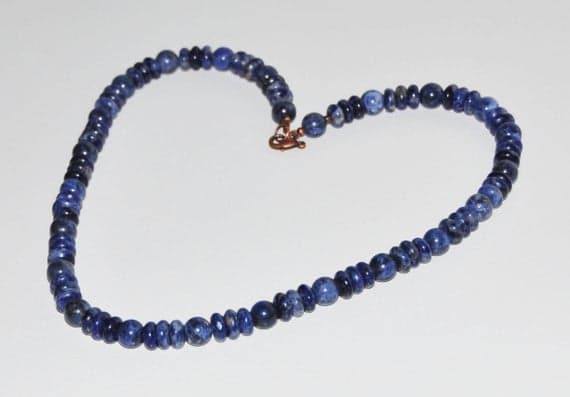 24k gold Dainty Slave Loose 10mm Blue Sodalite stacking Necklace Rondelle,Round, Smooth 16inch for mens, womens, gf, bf and adults.