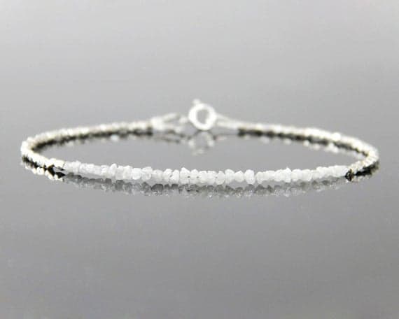 Rough Diamond Bracelet - April Birthstone, White Diamond Bracelet, Diamond Bracelet Silver, Uncut Diamond Bracelet 2-2.5mm Code- WAR6075