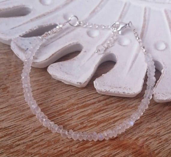 Moonstone Bracelet Skinny bracelet Delicate Bracelet Bridal Bracelet Thin Gemstone Bracelet Dainty Bridal Bracelet Blue Flash Bracelet Gift 3-4mm Code- WAR6863