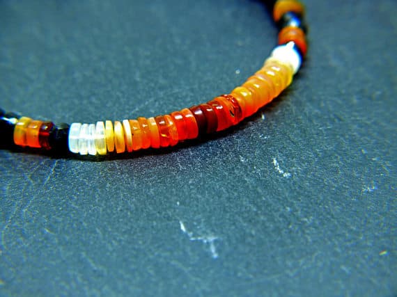 Fire Opal and Black Spinel Petite Stacking Bracelet. All Quality Gemstone on Steel Clasps 3x1 to 4x2mm Code- WAR6807