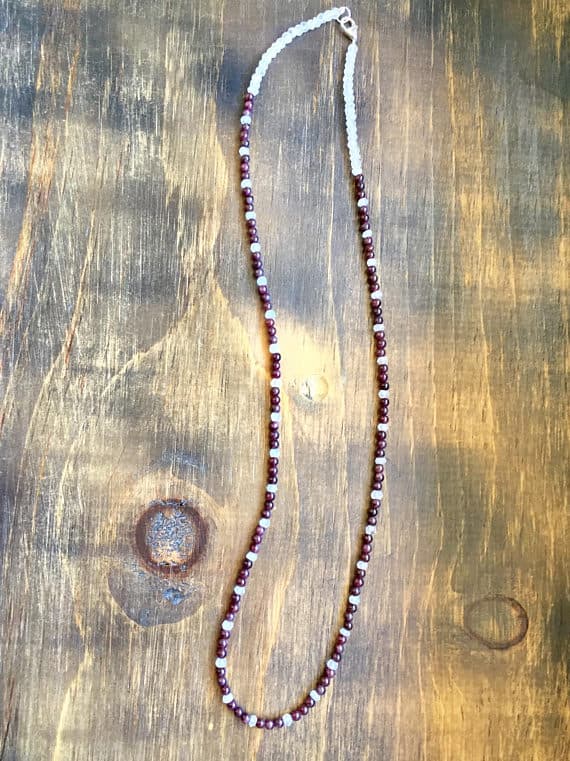 925 sterling Silver Personalized Gift 3-4mm stacking Red & White Garnet & Moonstone Necklace Round & Rondelle, Faceted 23" for mens, womens, gf, bf & Adult.