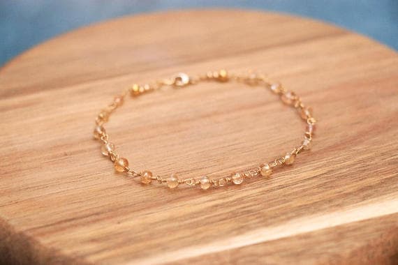 24k gold Plated Personalized Gift 3-4mm stacking White Imperial Topaz Bracelet Round, Faceted 7" for mens, womens, gf, bf & Adult.