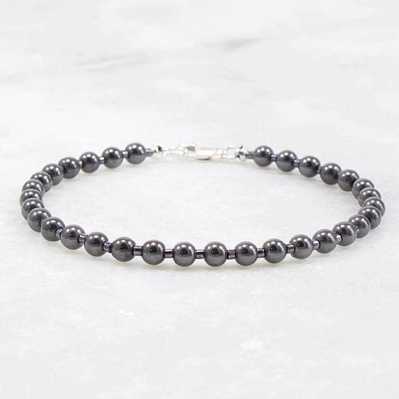 Hematite Bracelet Hematite Jewelry 4mm Bracelet Hematite Beaded Bracelet Gemstone Bracelet Gift for Her Womens Bracelet Healing Bracelet  Code- WAR6514