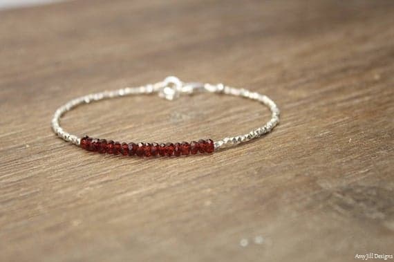 925 sterling Silver Anxiety Relief Calming Silver Helling 3.5mm stacking Red Garnet Bracelet Rondelle, Faceted 7" for mens, womens, gf, bf & Adult.