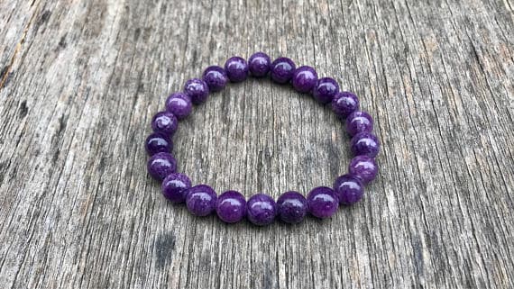 top quality 8mm Stretchable Purple Purpurite Bracelet Round, Smooth 7" for mens, womens, gf, bf & Adult.