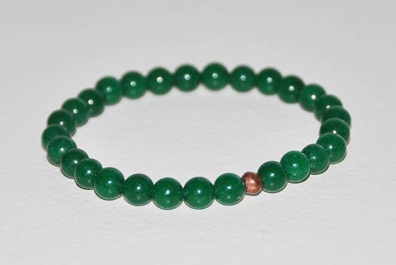 Rose Gold Handmade Beaded 4mm Green Emerald Green Jade Stretchable Bracelet Round, Smooth 18cm for mens, womens, gf, bf and adults.