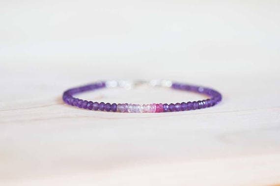 925 sterling silver Jewelry Energy 3-3.5mm Multi Colour Amethyst & Sapphire stacking Bracelet Rondelle , Faceted 18cm for mens, womens, gf, bf and adults.