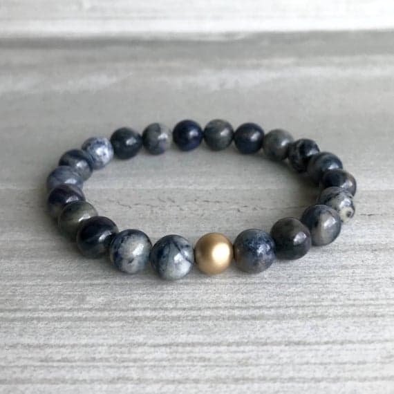 Rose Gold Personalized Gift 8mm Multi Colour Blue Gemstone  Stretchable Bracelet Round, Smooth 18cm for mens, womens, gf, bf and adults.