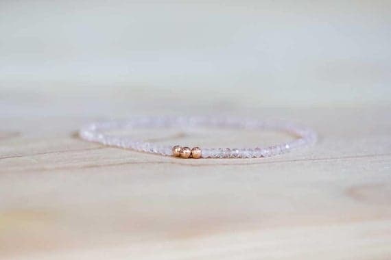 Rose Gold Galaxy Jewelry 3mm Pink Rose Quartz  Stretchable Bracelet Round, Faceted 18cm for mens, womens, gf, bf and adults.
