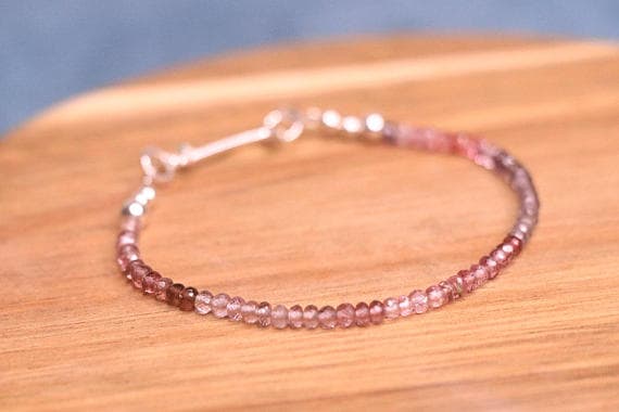 925 sterling Silver Rock Gift Silver Helling 3-4mm stacking Multi Spinel Bracelet Round, Faceted 7" for mens, womens, gf, bf & Adult.