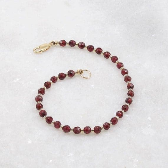 Garnet Bracelet for Women 14k Gold Filled January Birthstone Genuine Garnet Beaded Stacking Delicate Layering Garnet Jewelry Girlfriend Gift 3mm  Code- WAR6523