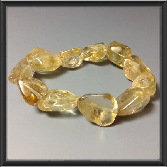 Handmade Beaded 15x10mm Stretchable Yellow Citrine Bracelet Nugget, smooth 7" for mens, womens, gf, bf & Adult.