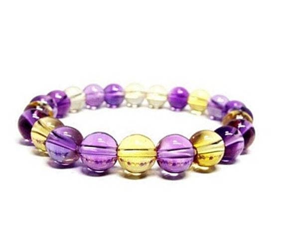 Handmade Beaded 10mm Multi Colour Natural Ametrine Stretchable Bracelet Round, Smooth 18cm for mens, womens, gf, bf and adults.