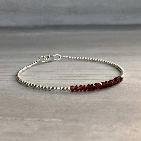 925 sterling silver Rock Gift 4MM Red Red Garnet stacking Bracelet Rondelle, Faceted 18cm for mens, womens, gf, bf and adults.