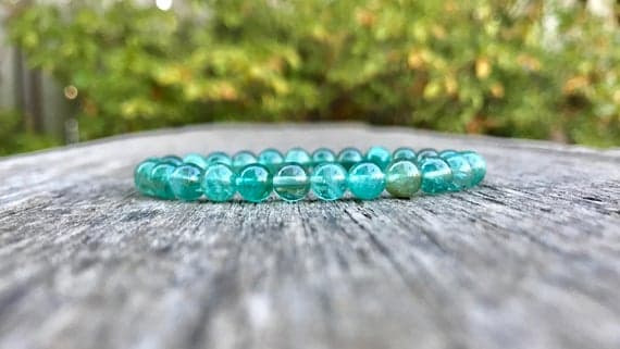 Rock Gift 6mm Stretchable Green Green Teal Apatite  Bracelet Round, Smooth 7" for mens, womens, gf, bf & Adult.