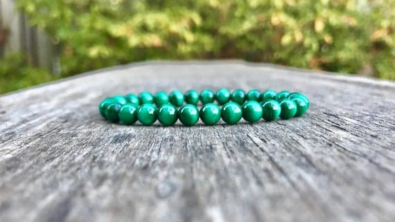 Dainty Slave Loose 6mm Stretchable Green Malachite Bracelet Round, Smooth 7" for mens, womens, gf, bf & Adult.