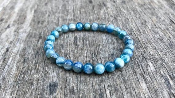 Unique Wedding Gift 6mm Stretchable Blue Kyanite Bracelet Round, Smooth 7" for mens, womens, gf, bf & Adult.
