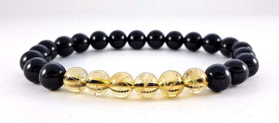 chakras simple 8mm Stretchable Black & Yellow Citrine & Black Tourmaline Bracelet Round, Smooth 7.5" for mens, womens.