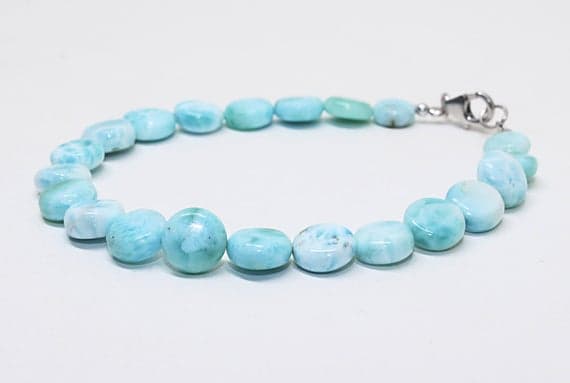 925 steling silver Blush Jewelry 9x9mm Stracking blue Larimar Bracelet coin, Smooth 7" for mens, womens, GF, BF, Adults.