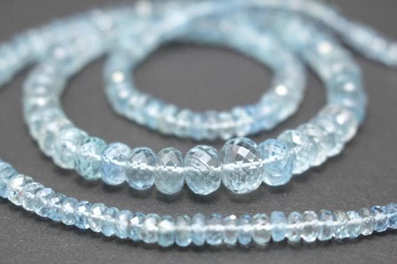 925 sterling Silver Natural 4.5-9mm stacking Aqua  Aquamarine Necklace Round, Faceted 17" for mens, womens.