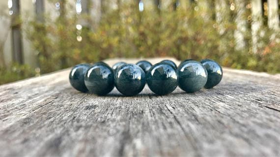 Anxiety Gemstone 16mm Stretchable Blue Blue Rutile Quartz  Bracelet Round, Smooth 7.5" for mens, womens, gf, bf & Adult.