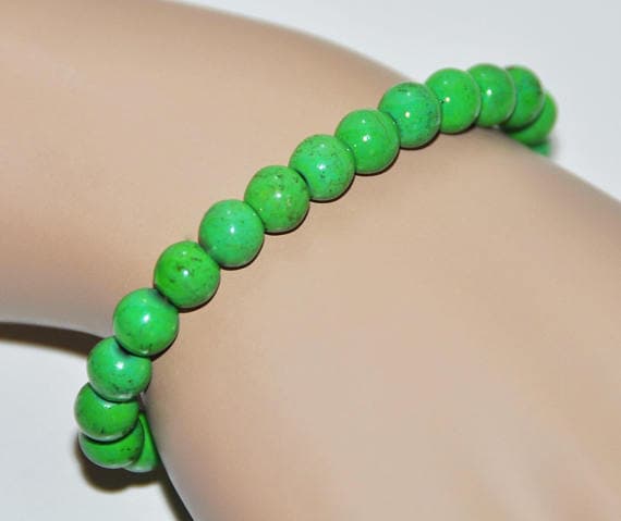 Blush Jewelry 8mm Green Howlite Stretchable Bracelet Round, Smooth 18cm for mens, womens, gf, bf and adults.