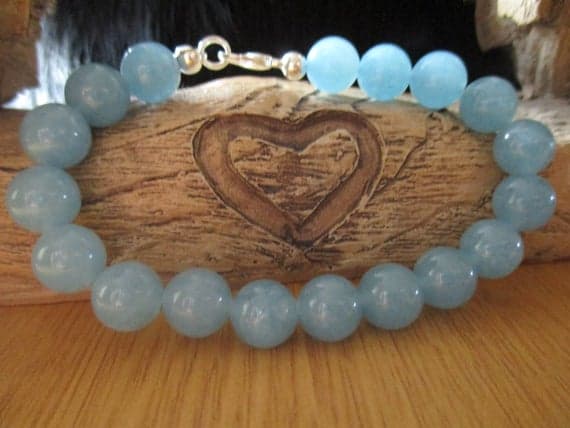 925 sterling silver chakras simple 10mm Blue Blue Agate  stacking Bracelet Round, Smooth 18cm for mens, womens, gf, bf and adults.